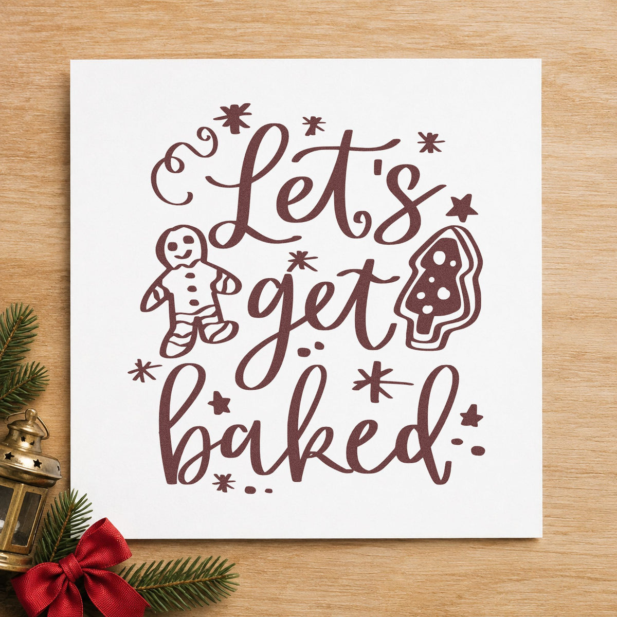 Let's Get Baked Cookies rubber stamp printed in brown ink, ready for icing recipe sheet and similar paper crafts.