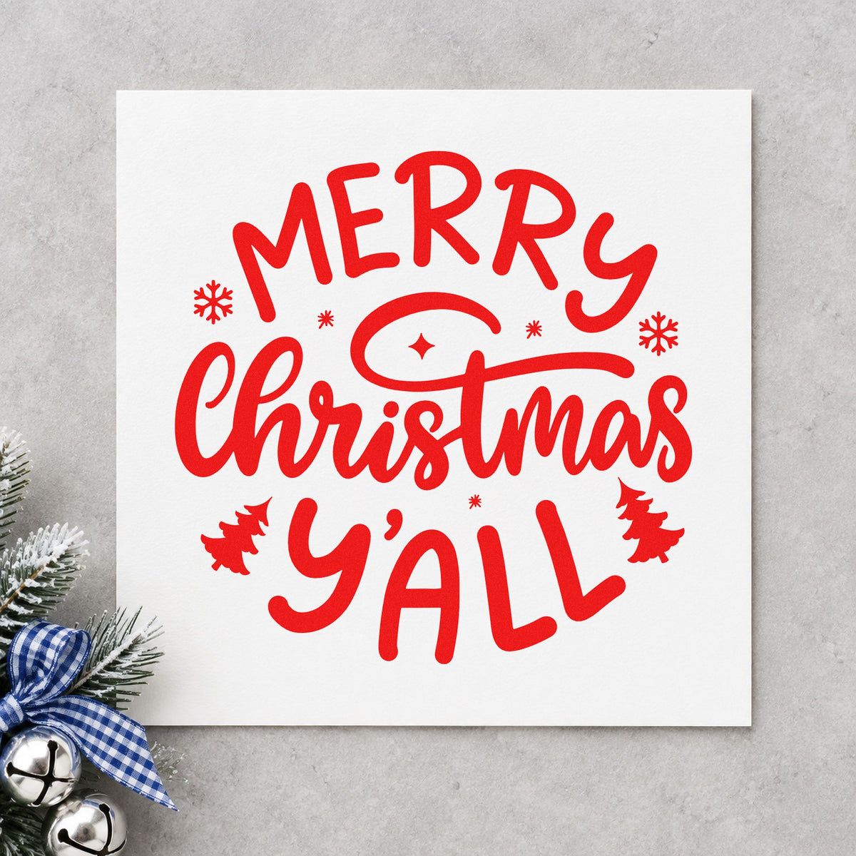 Merry Christmas Yall Trees Rubber Stamp – Duo Hand in use 5
