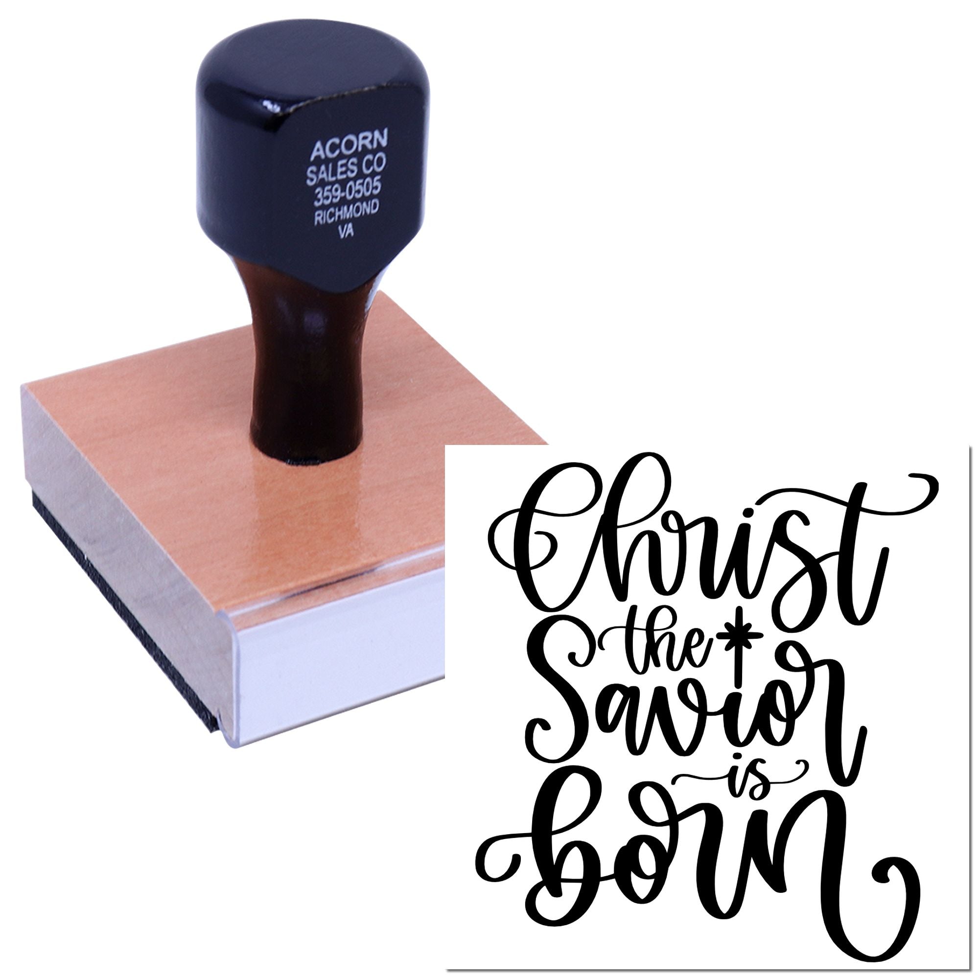 Custom Christmas rubber stamp with Christ the Savior is born design for holiday cards and religious crafts