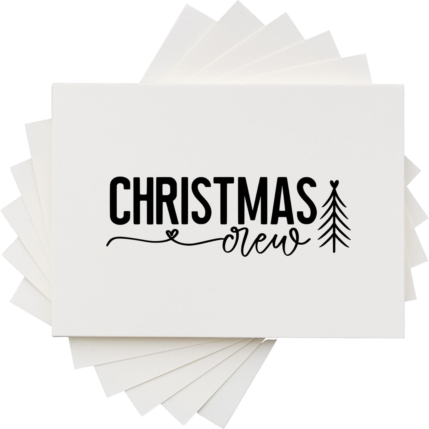 Christmas Crew rubber stamp design for holiday cards and DIY gift wrapping, featuring bold text and a festive tree accent.