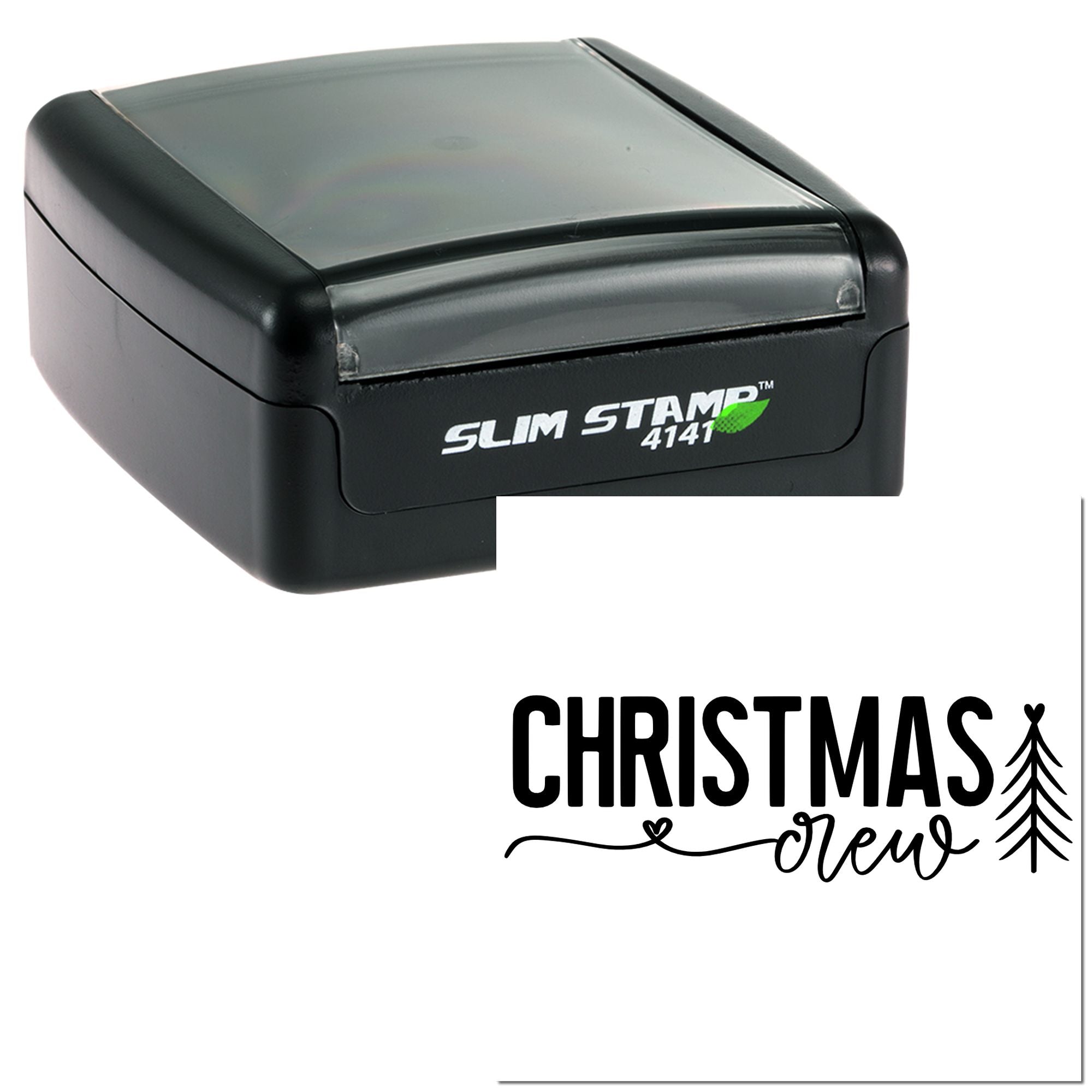Slim Stamp 4141 self-inking rubber stamp with Christmas Crew holiday design impression.