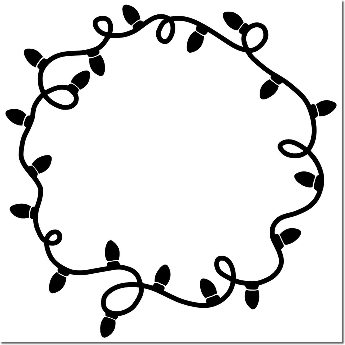 Christmas string lights circular frame rubber stamp, decorative holiday border for festive cards and crafts.