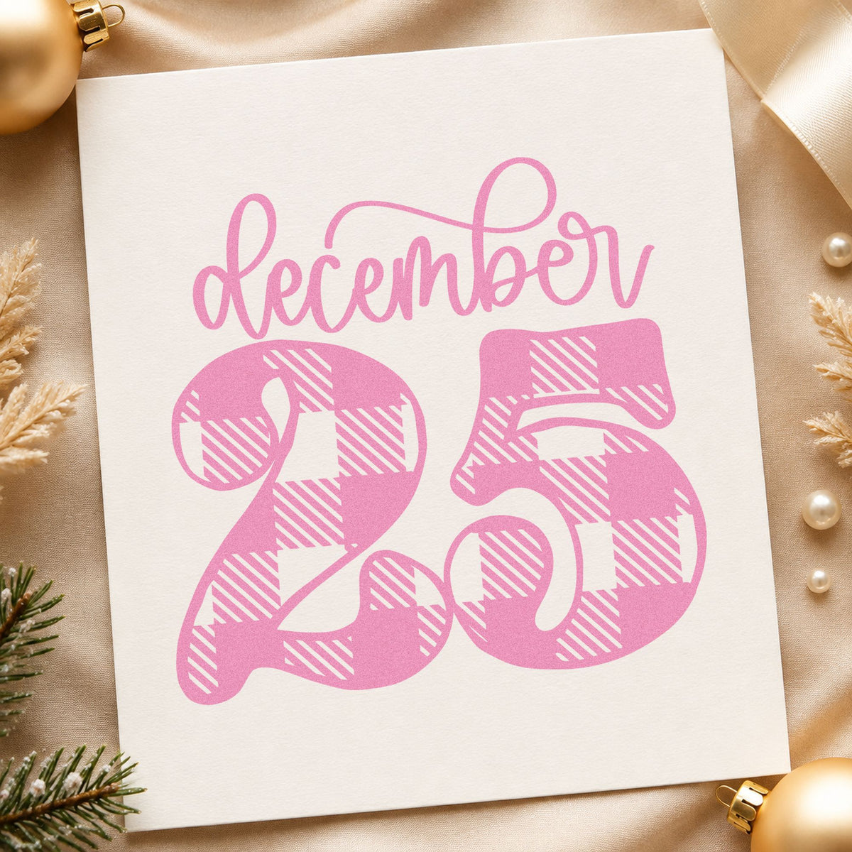 December Twenty Five Plaid craft stamp in purple ink on cardstock, an easy option for countdown album page.