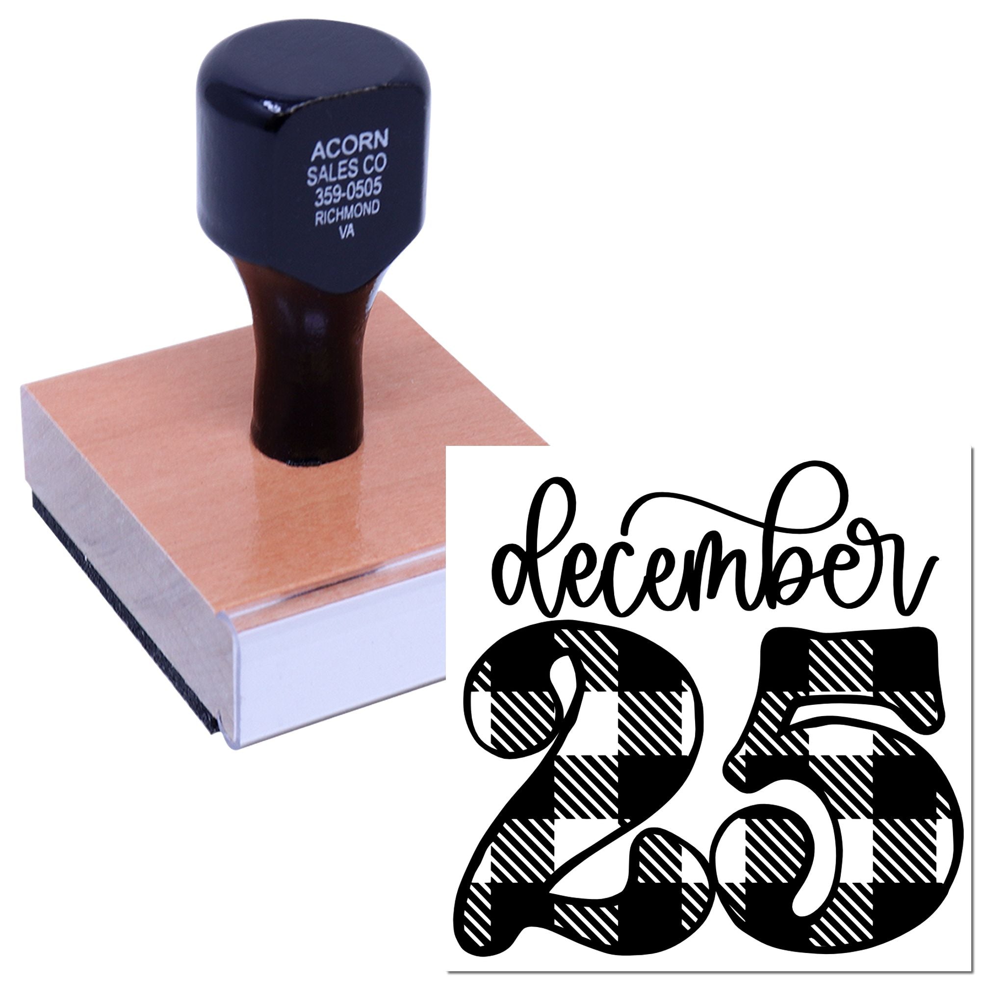 Personalized December 25 rubber stamp for Christmas cards, gifts, and holiday packaging