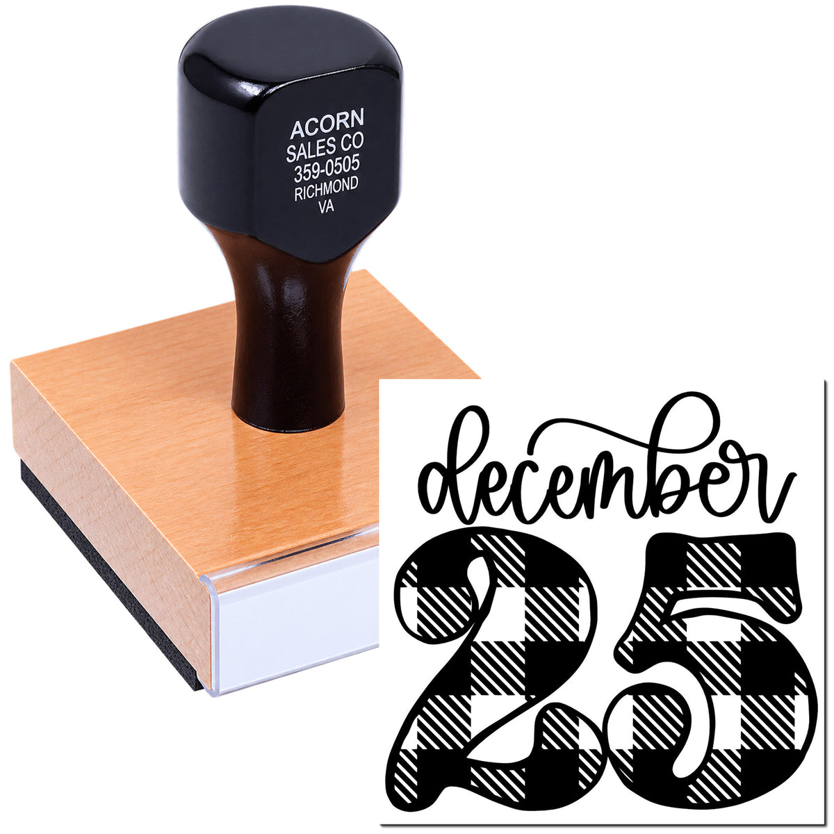 Personalized December 25 rubber stamp for Christmas cards, gifts, and holiday packaging