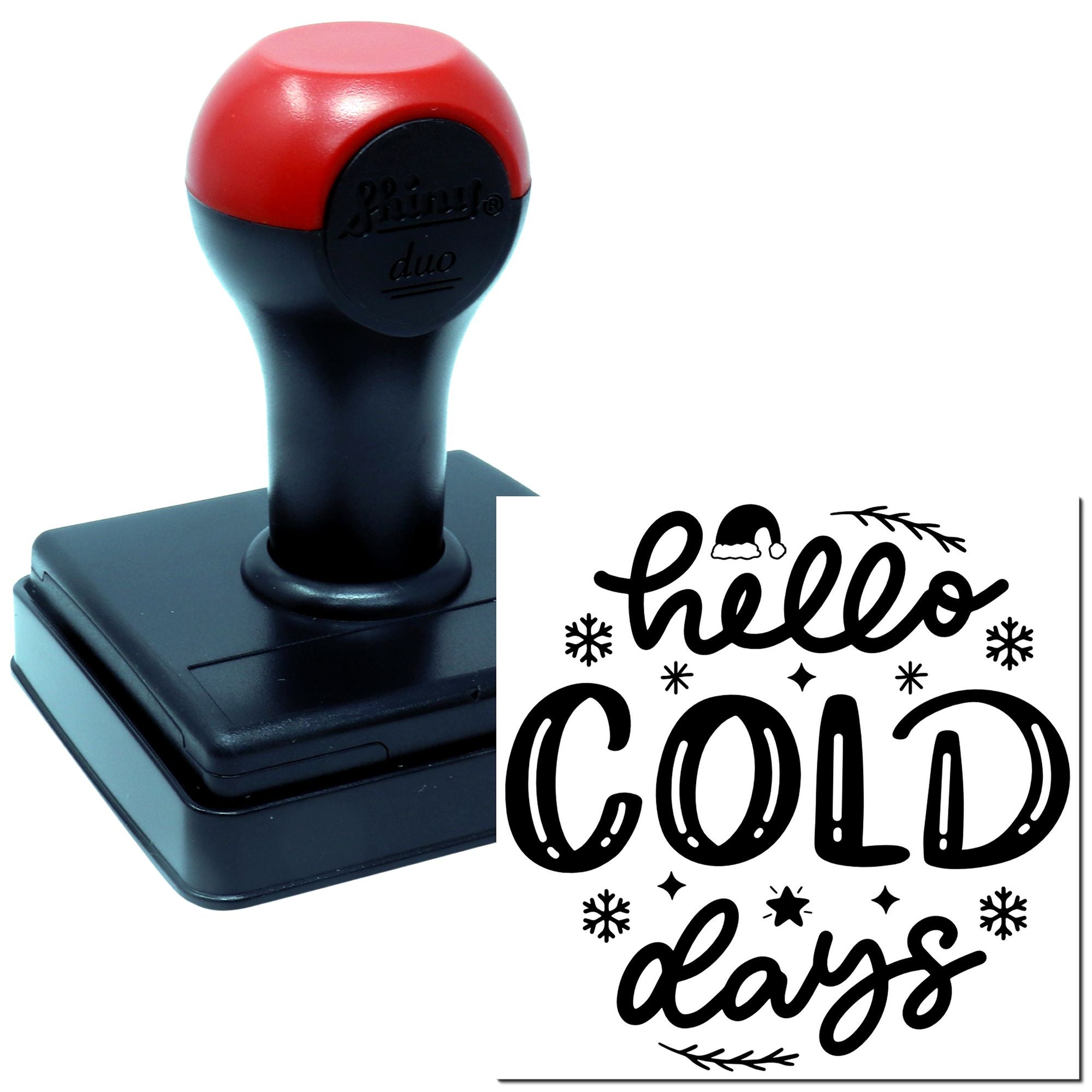 Self-inking rubber stamp with winter hello cold days design for holiday cards, scrapbooking, and seasonal crafts.
