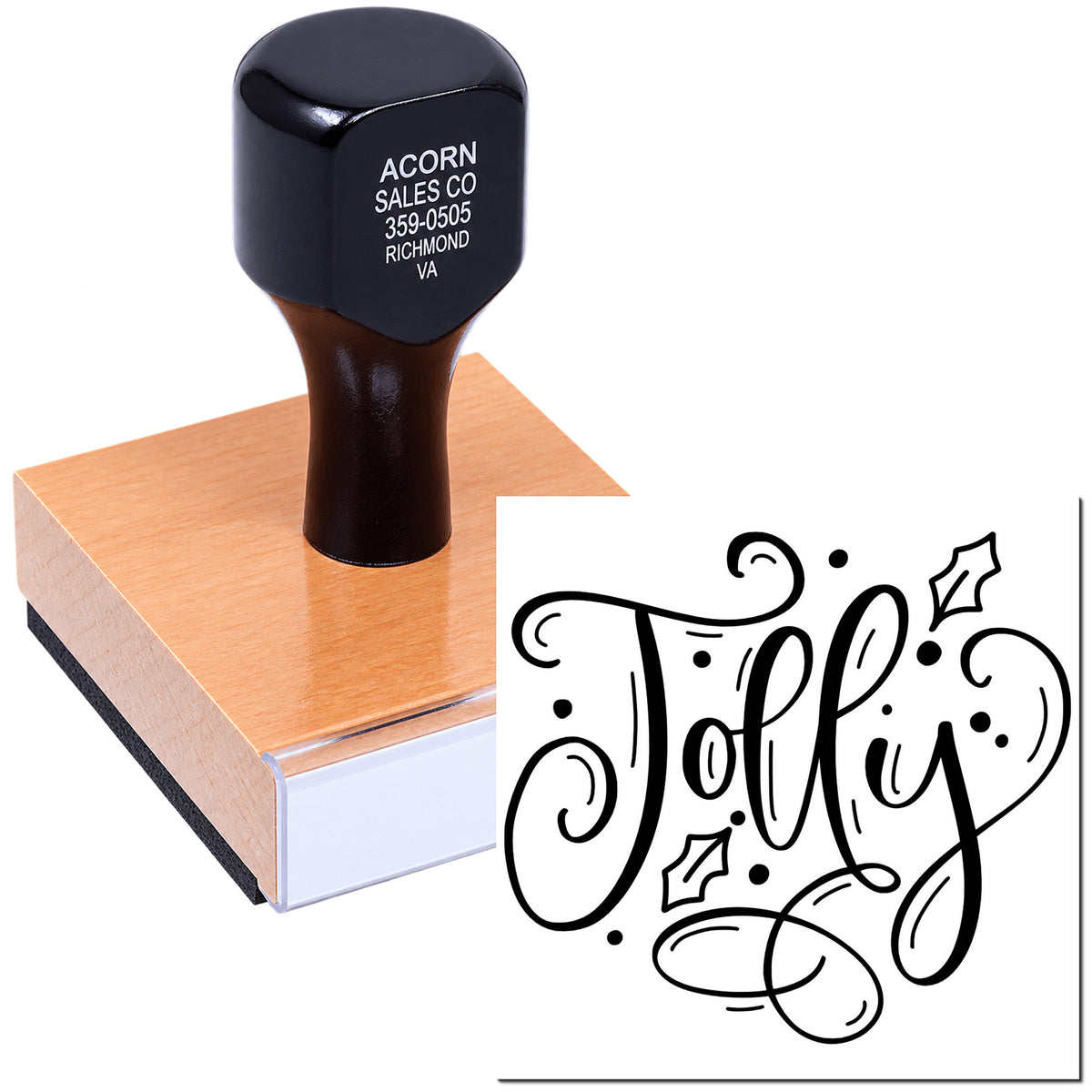 Custom holiday rubber stamp with decorative Toppin design for branding, cards, packaging, and crafts.