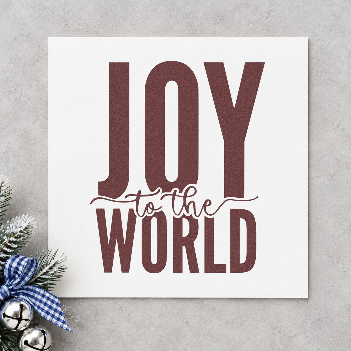 Joy To The World Bold rubber stamp printed in brown ink, ready for cover page notebook and similar paper crafts.