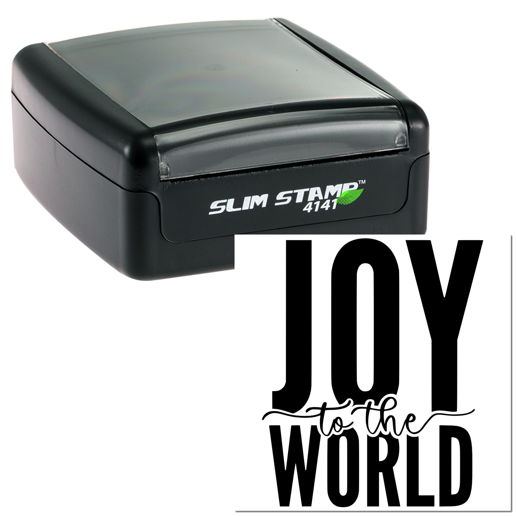 Self-inking rubber stamp with Joy to the World holiday sentiment, Slim Stamp 4141.