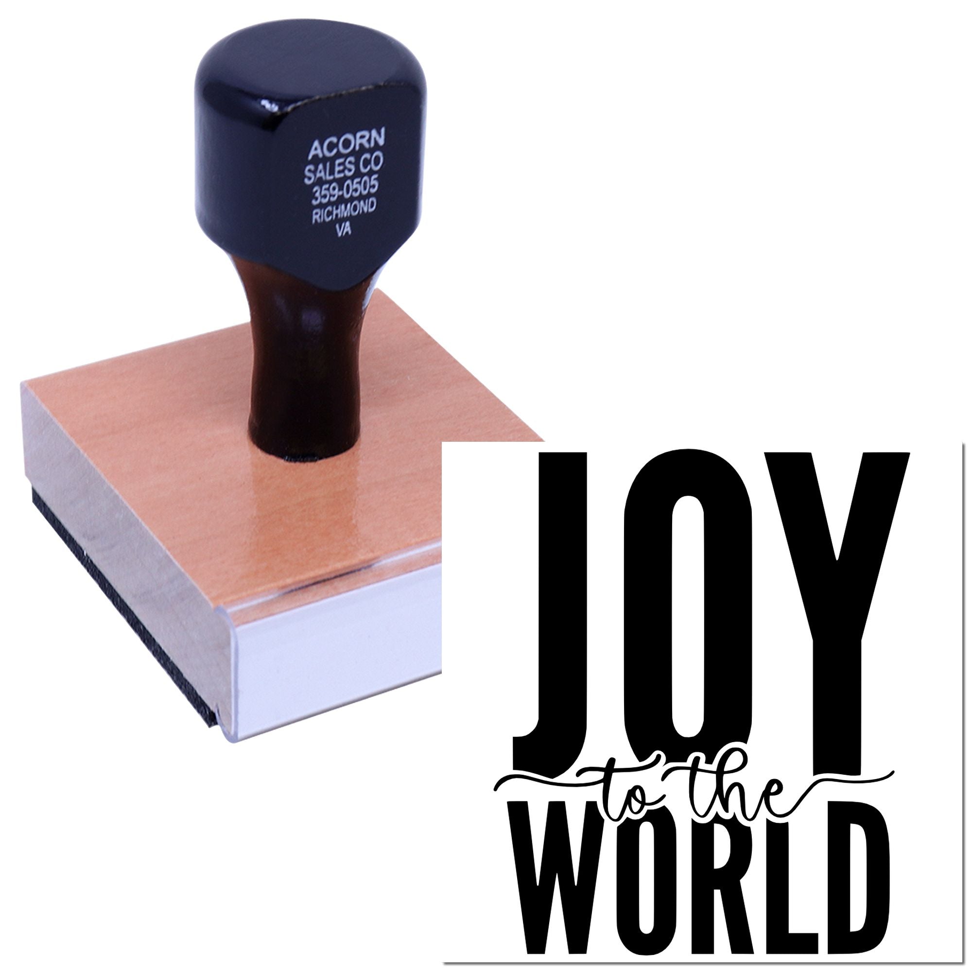 Custom rubber stamp for holiday cards and crafts featuring Joy to the World design.
