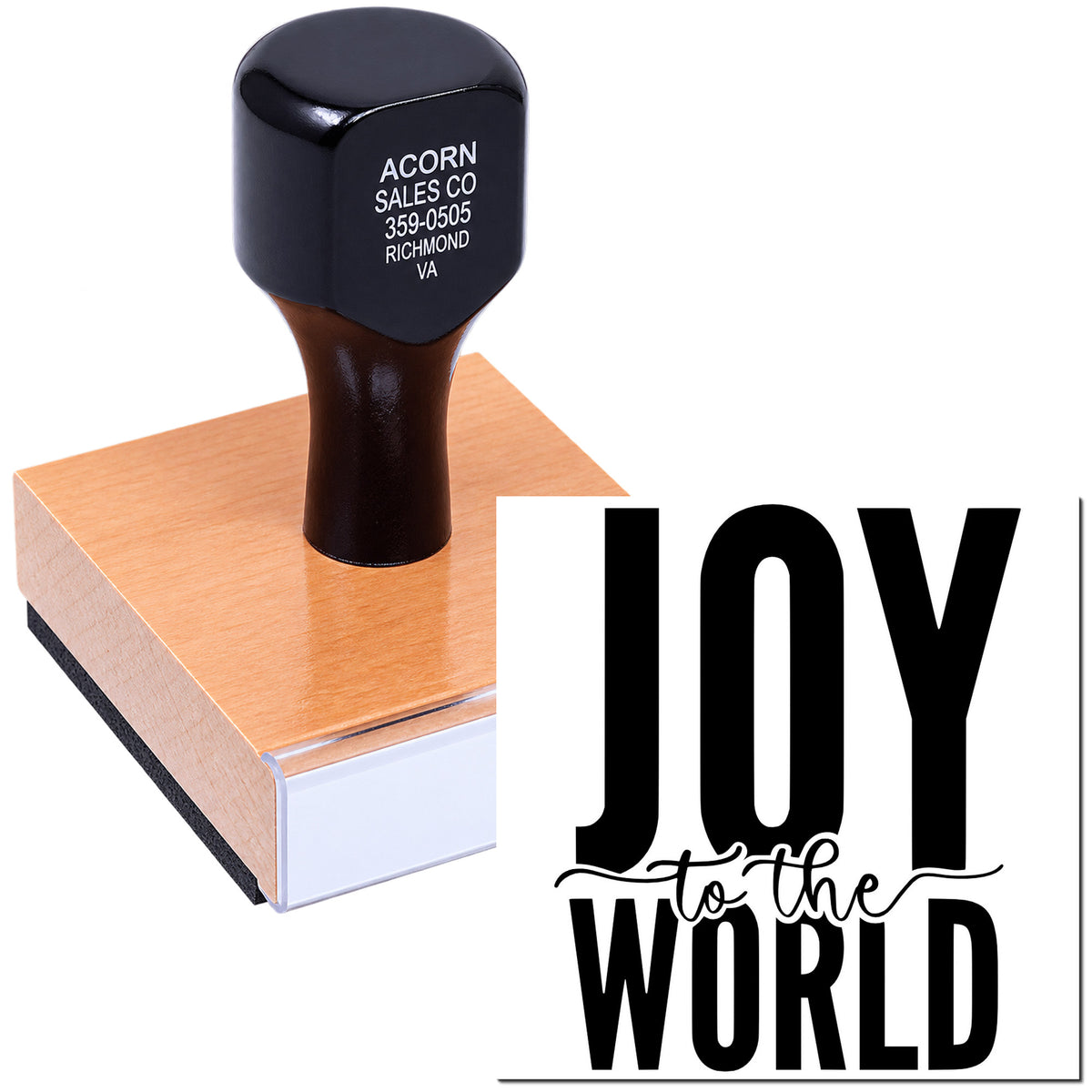 Custom rubber stamp for holiday cards and crafts featuring Joy to the World design.