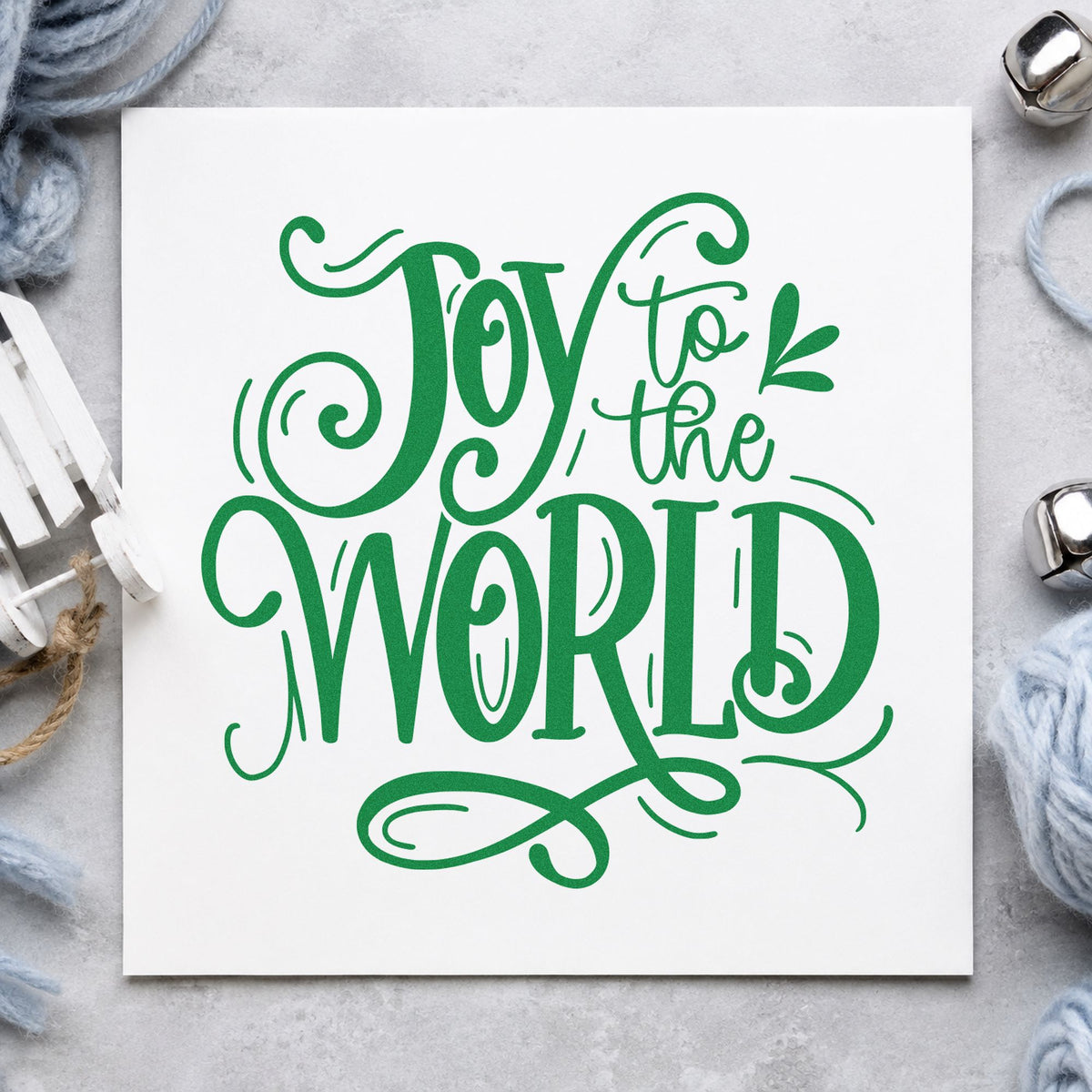 Joy To The World Ornate Leaf Accents Wood-Mounted Rubber Stamp in use 6