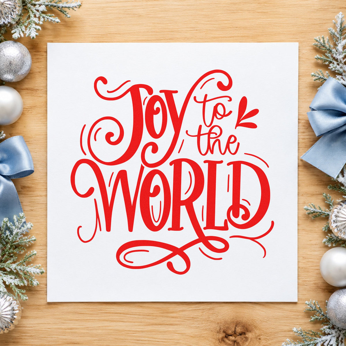 Joy To The World Ornate Leaf Accents Wood-Mounted Rubber Stamp in use 7
