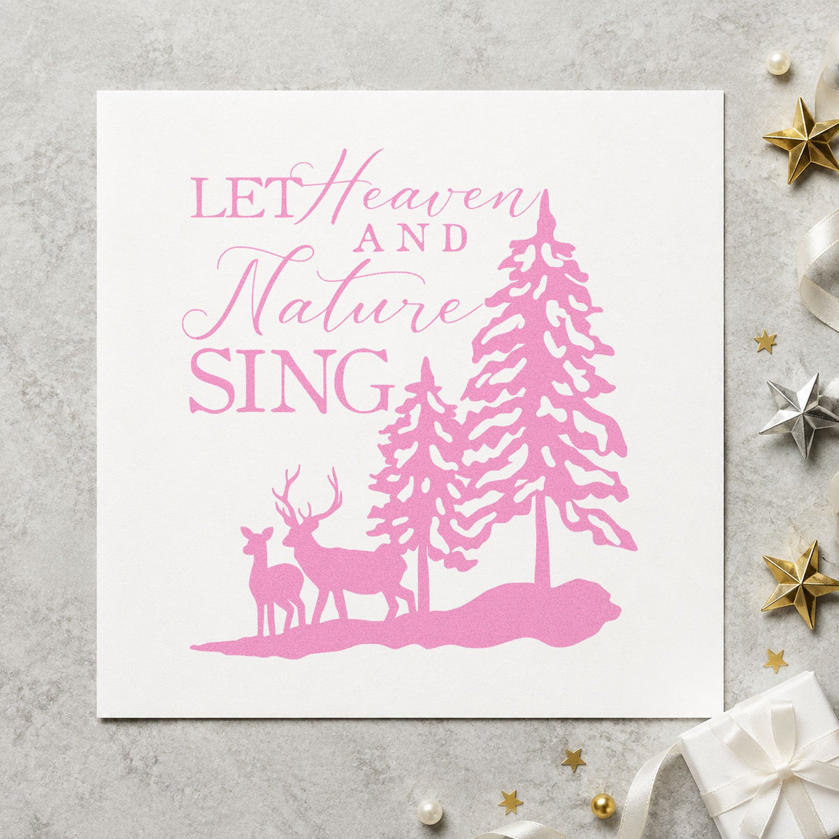 Heaven Nature Sing Deer craft stamp in purple ink on cardstock, an easy option for nature album page.