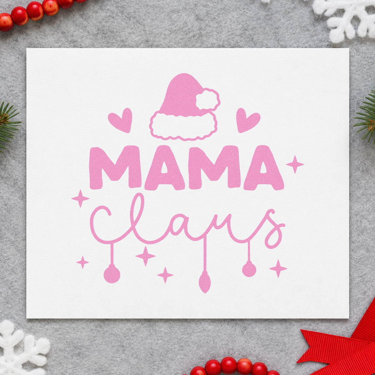 Mama Claus Santa Hat craft stamp in purple ink on cardstock, an easy option for mom album page.