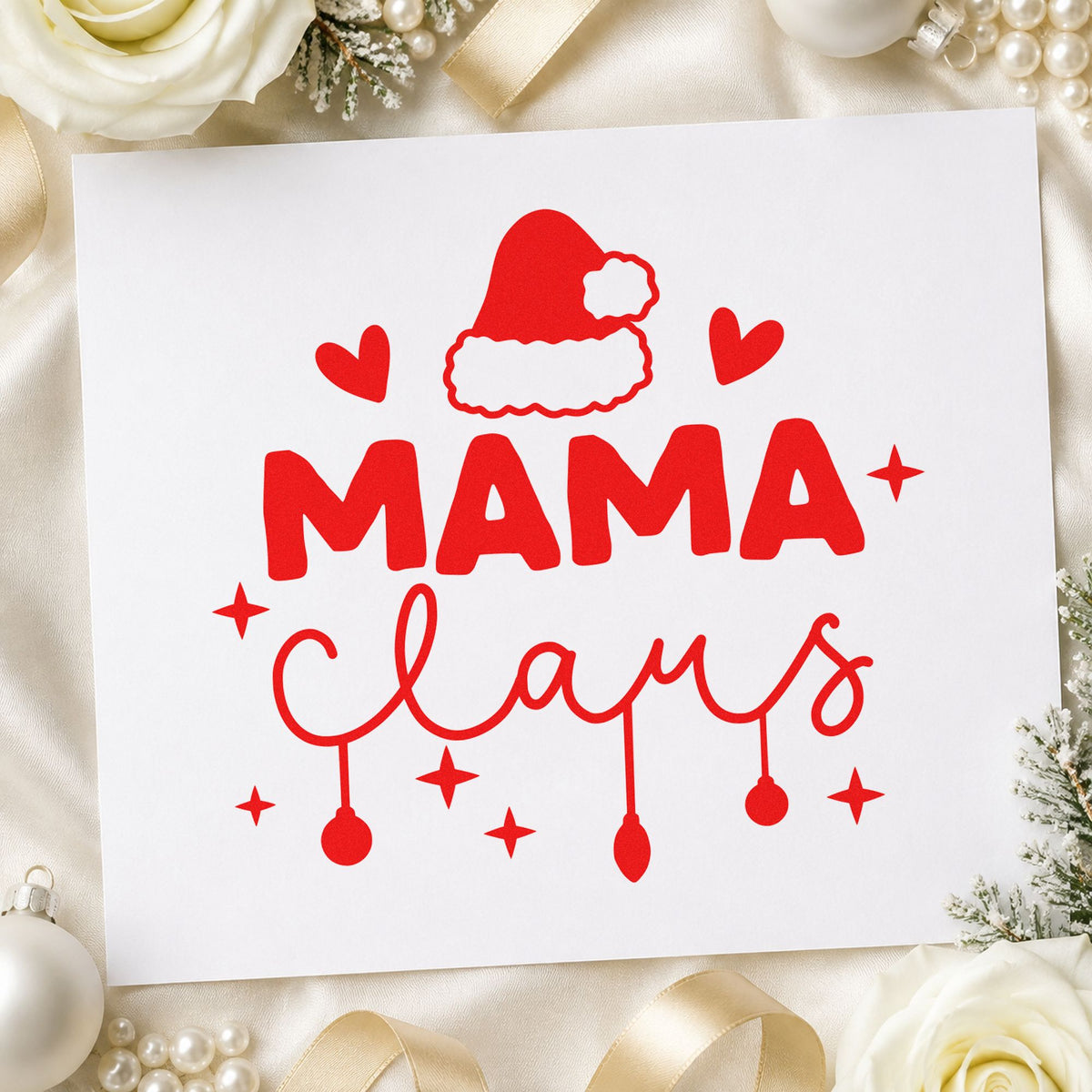 Mama Claus Santa Hat rubber stamp shown in red ink, stamped for projects such as wrap supply labels.