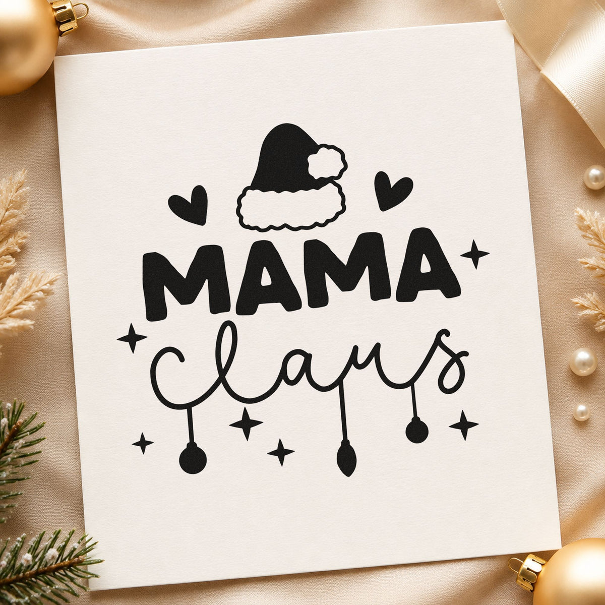 Mama Claus Santa Hat rubber stamp printed in black ink, ready for mama claus cards and similar paper crafts.