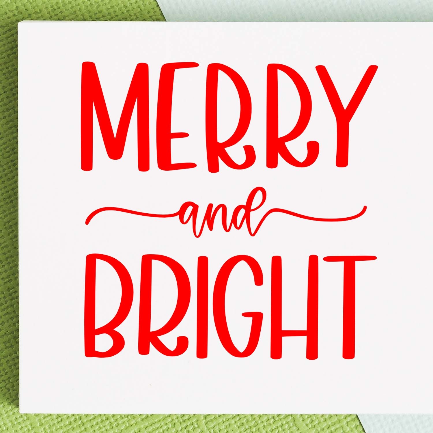Merry and Bright Christmas rubber stamp design for holiday cards, scrapbook pages, and festive crafts.