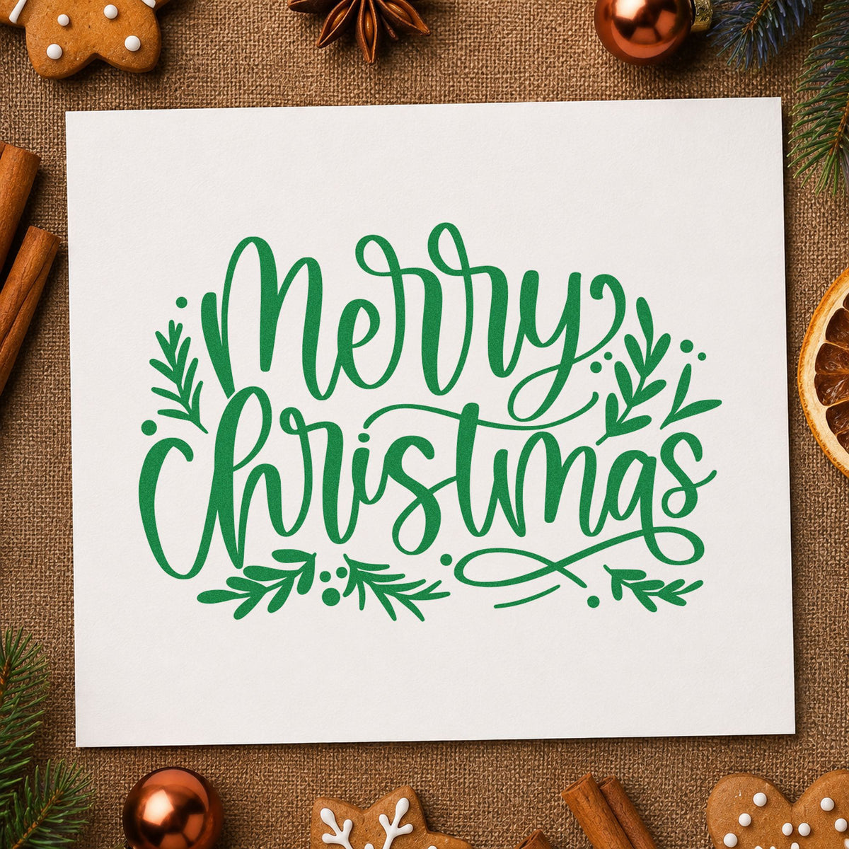 Merry Christmas Leaf Flourishes Leafy Branches Self-Inking Stamp in use 8