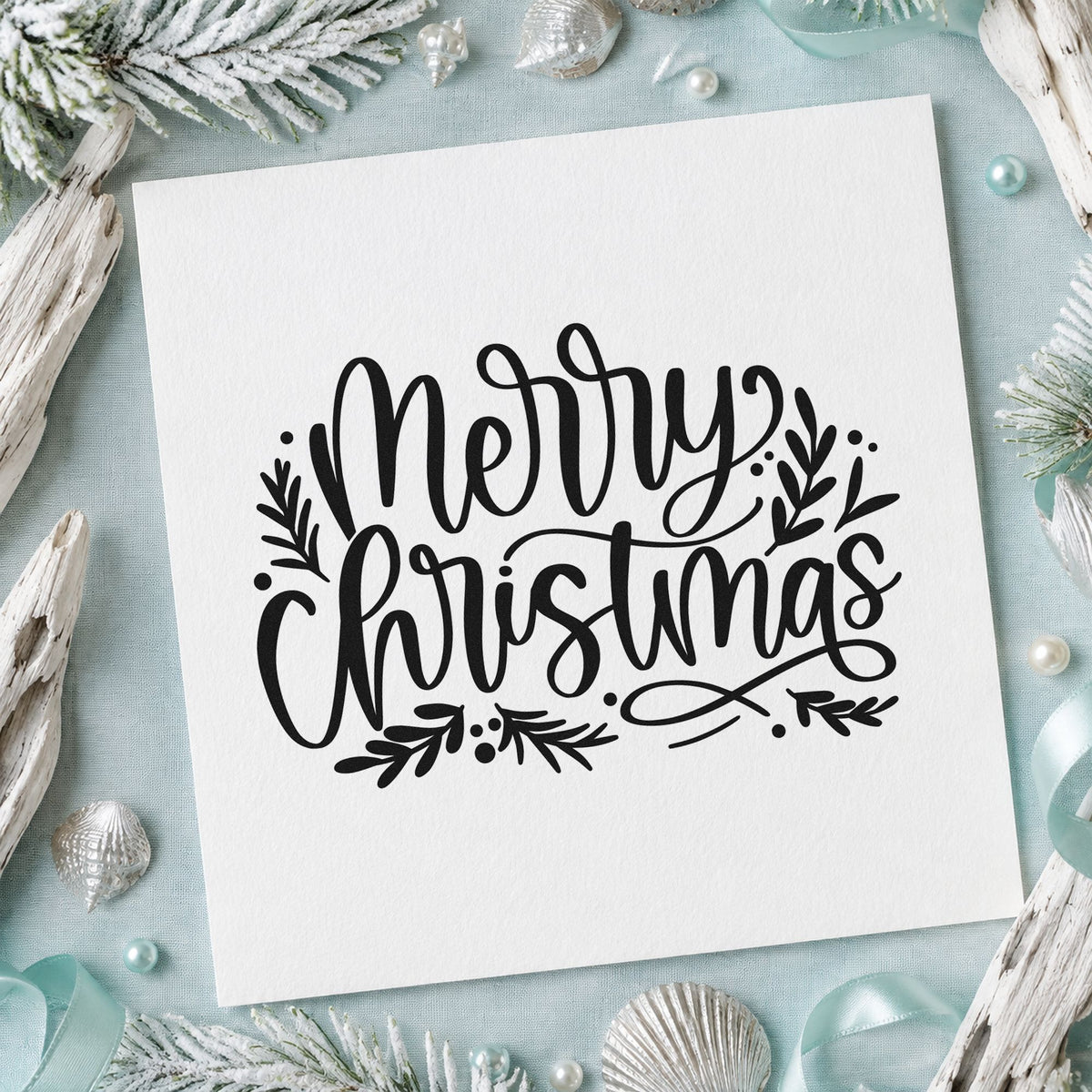 Merry Christmas Leaf Flourishes Leafy Branches Self-Inking Stamp in use 9