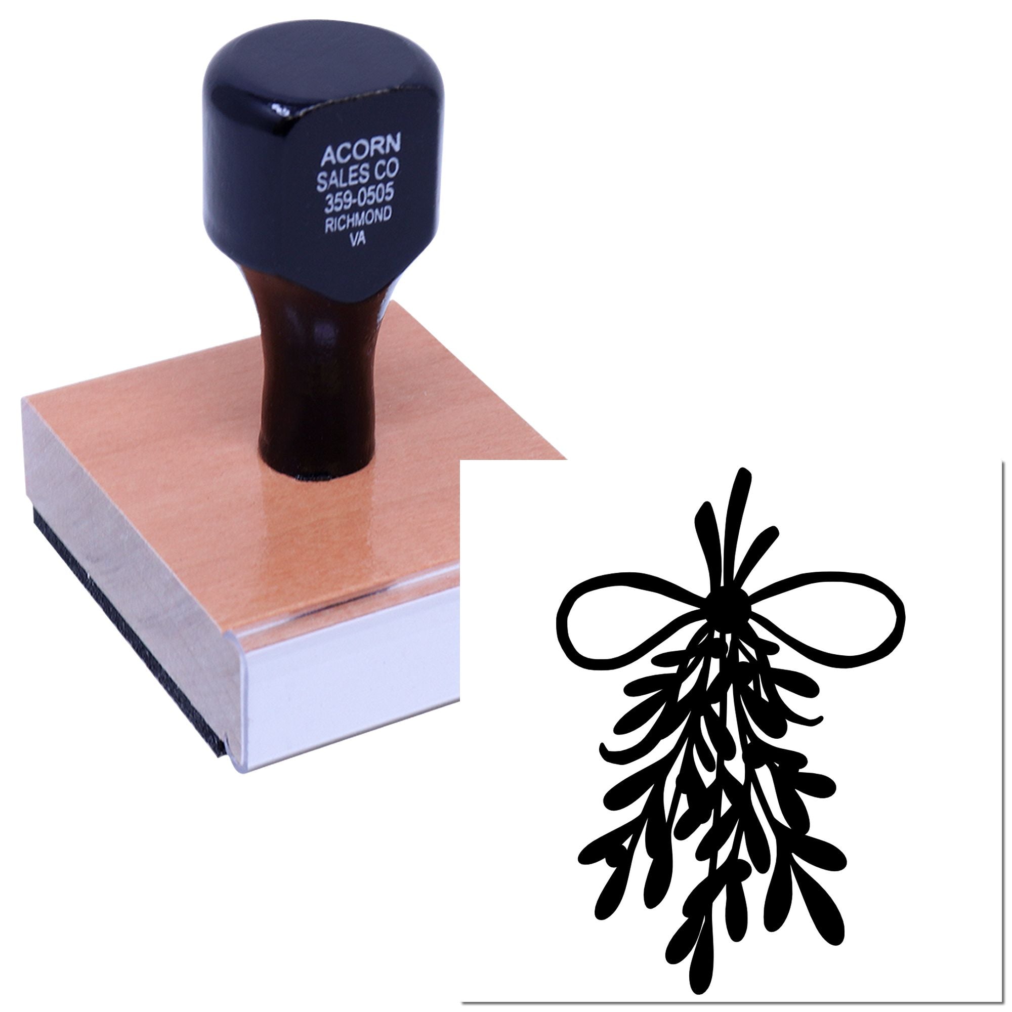 Custom rubber stamp with decorative bow and ribbon design for gift tags, holiday packaging, and branding.