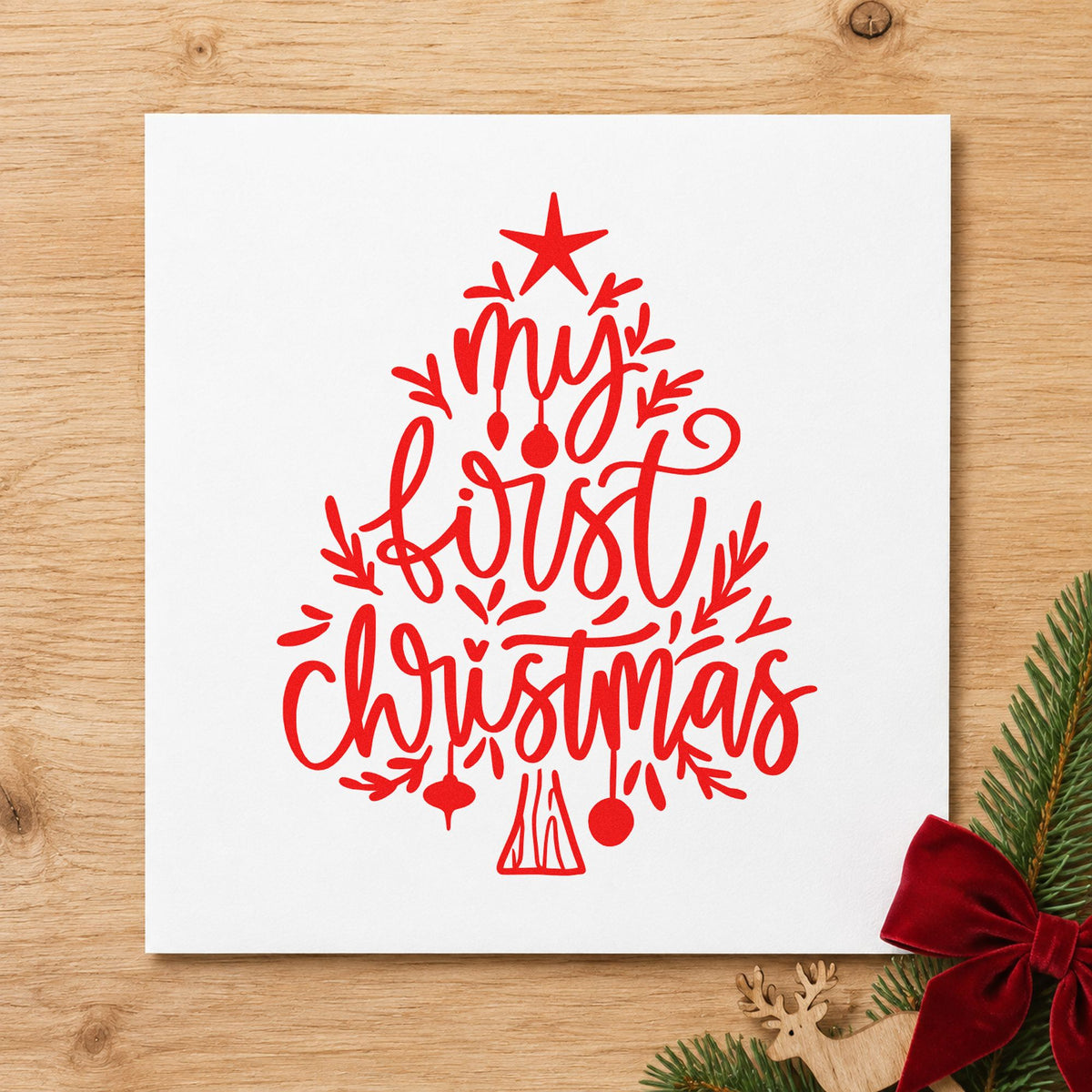 My First Christmas Tree Rubber Stamp – Duo Hand in use 7