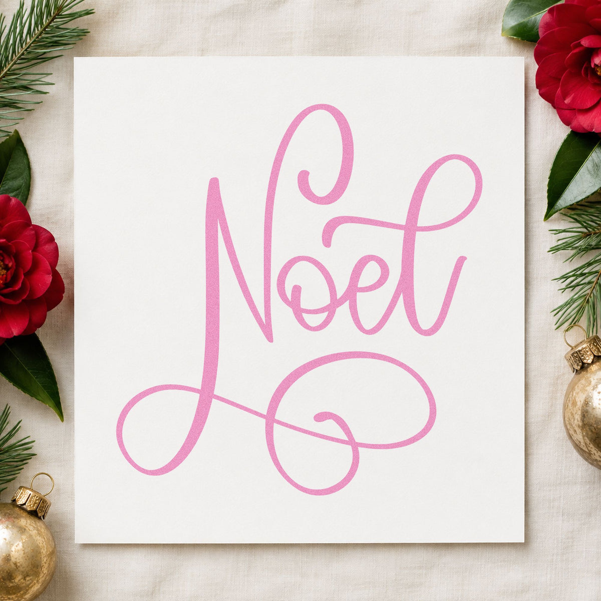 Noel Flowing Script Lettering Rubber Stamp – Wood Handle in use 10