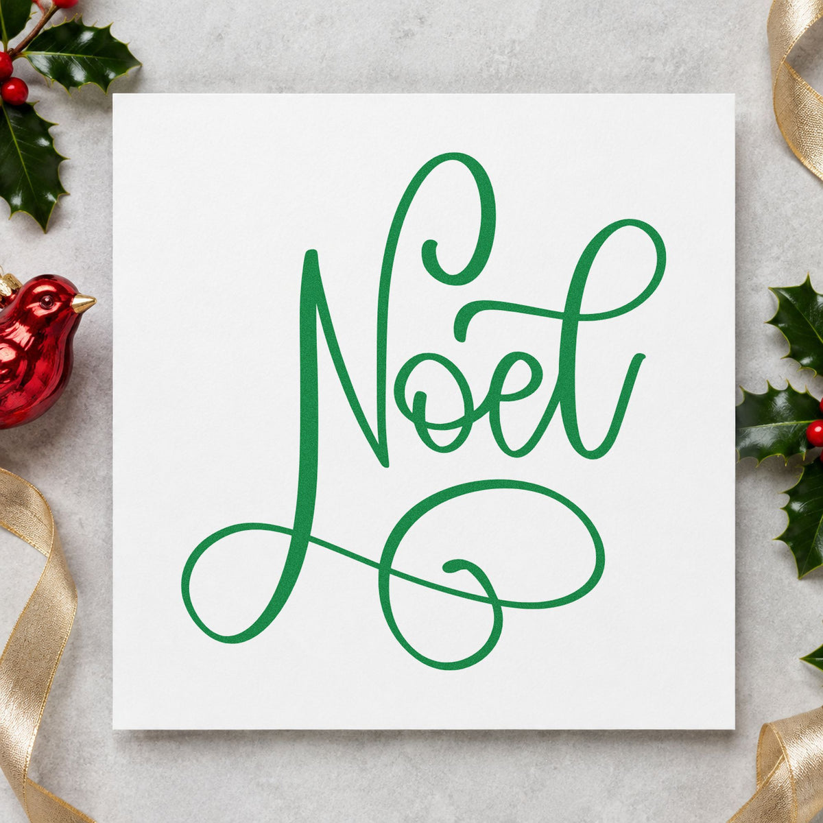 Noel Flowing Script Lettering Rubber Stamp – Wood Handle in use 3
