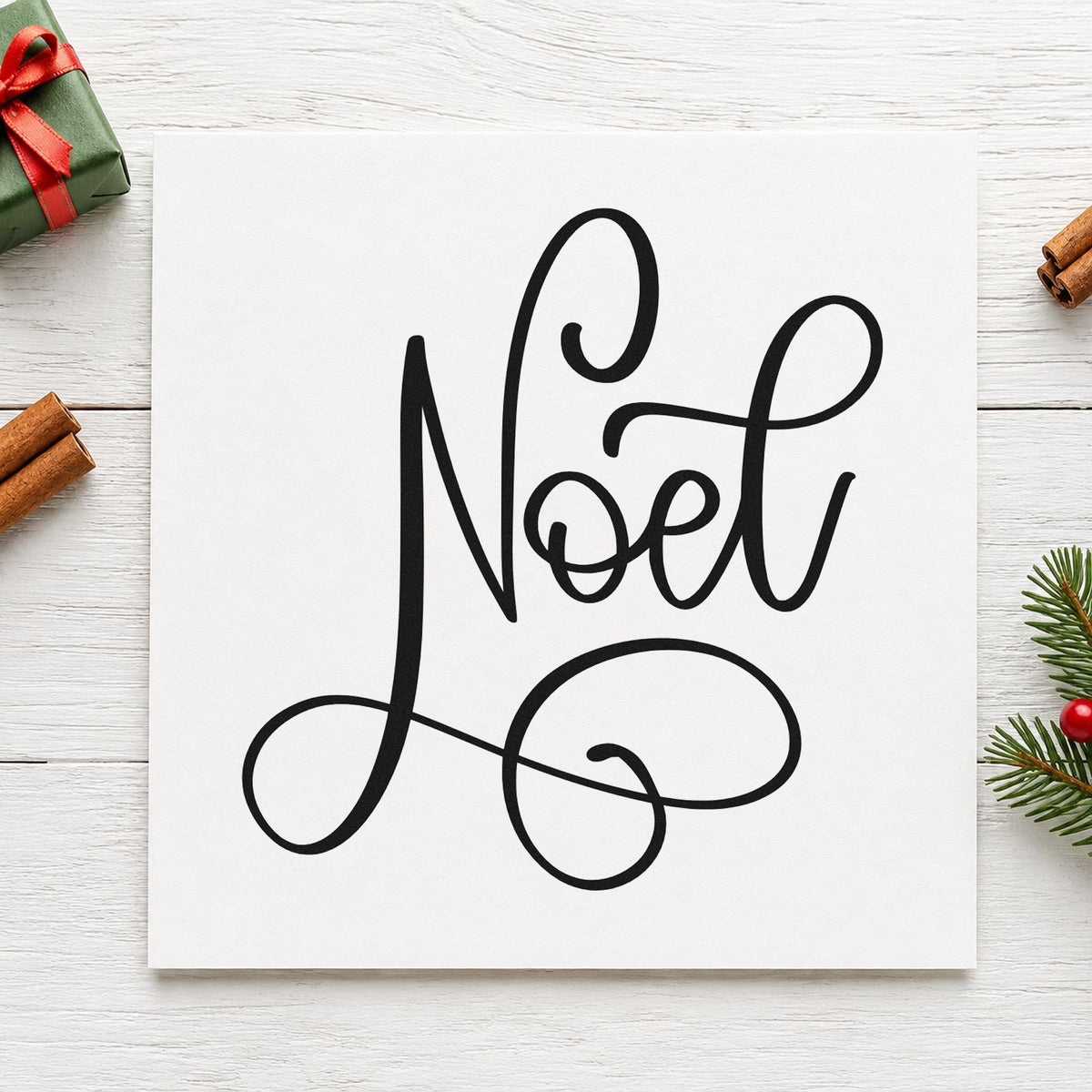 Noel Flowing Script Lettering Rubber Stamp – Wood Handle in use 9