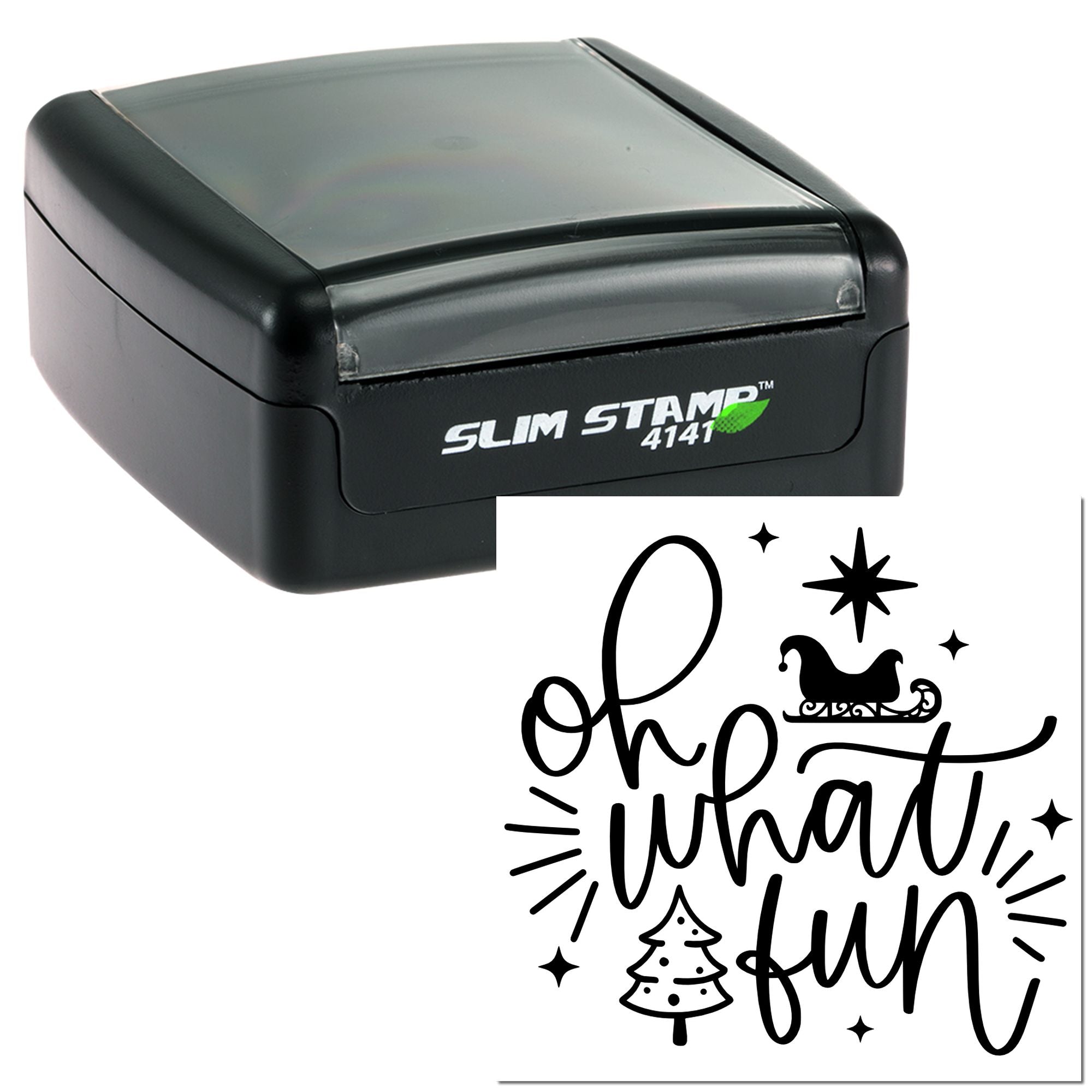 Slim Stamp 4141 holiday rubber stamp with Oh What Fun Christmas design for cards, crafts, and gift wrapping.