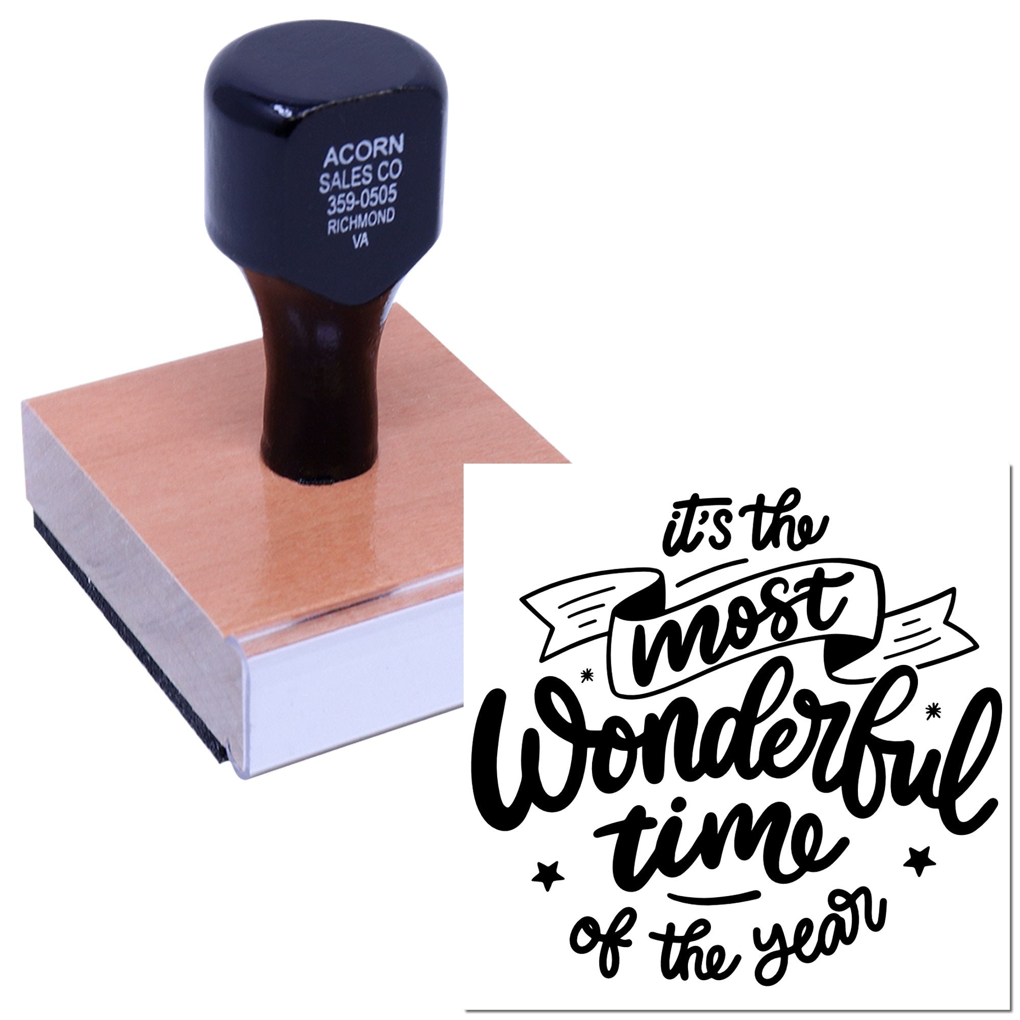 Custom rubber stamp with Its the most wonderful time of the year holiday greeting design for cards and crafts.