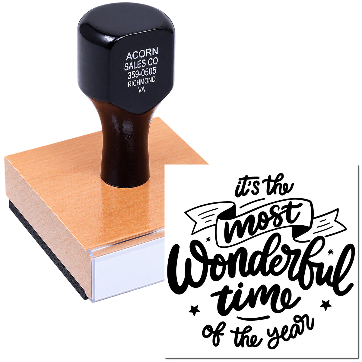 Custom rubber stamp with Its the most wonderful time of the year holiday greeting design for cards and crafts.