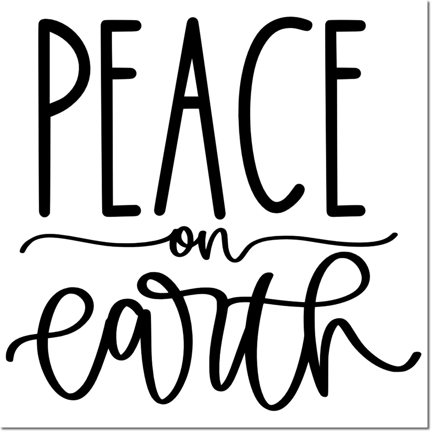 Peace on Earth rubber stamp design in decorative lettering for holiday cards, crafts, and religious projects.