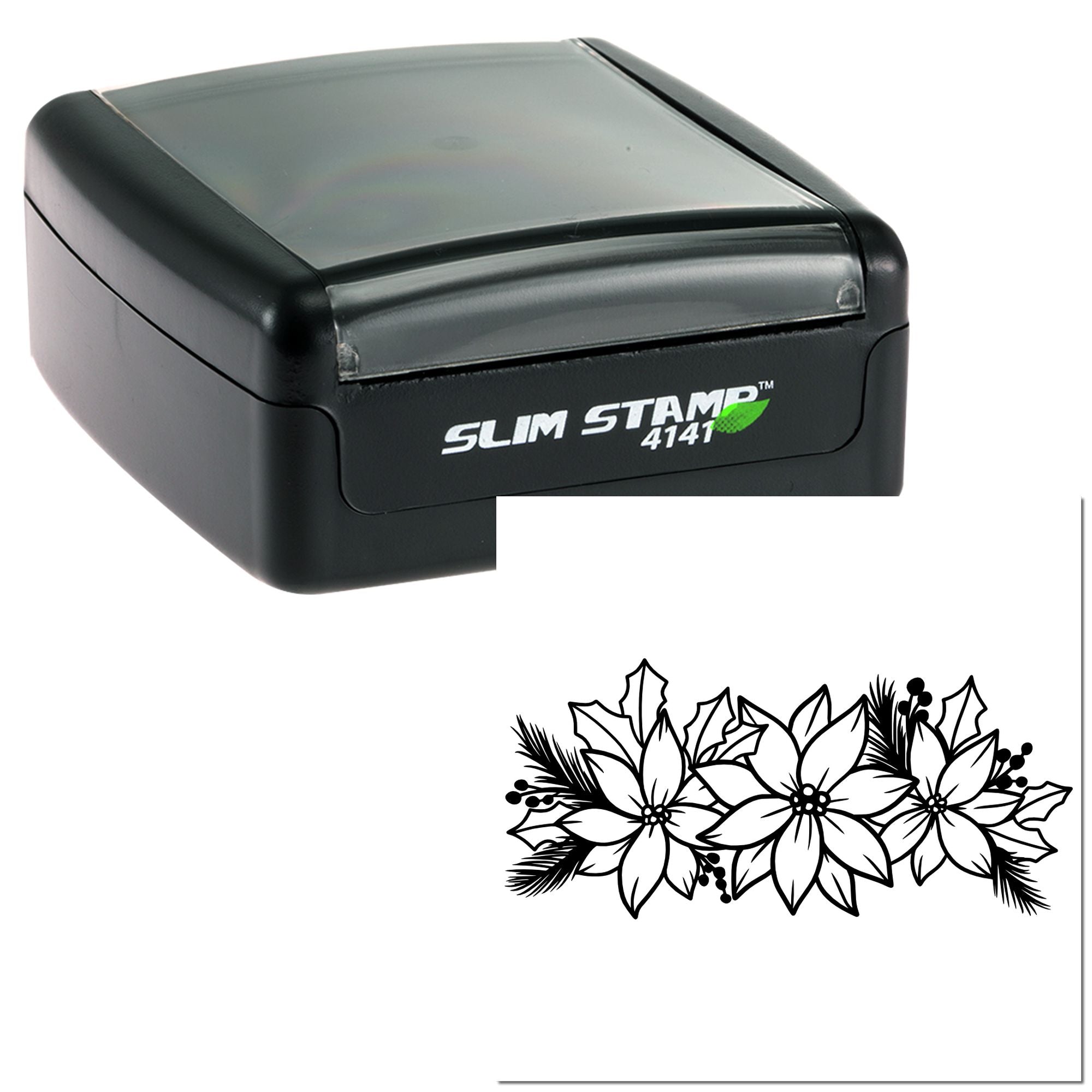 Slim Stamp 4141 self-inking rubber stamp with floral holiday border design for custom cards, crafts, and business use