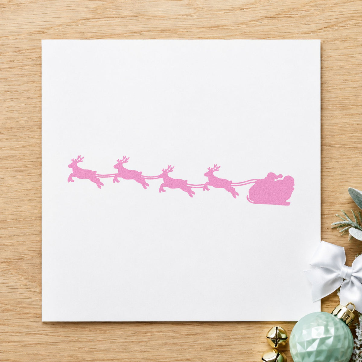 Santa Sleigh Reindeer Silhouette craft stamp in purple ink on cardstock, an easy option for album border strip.
