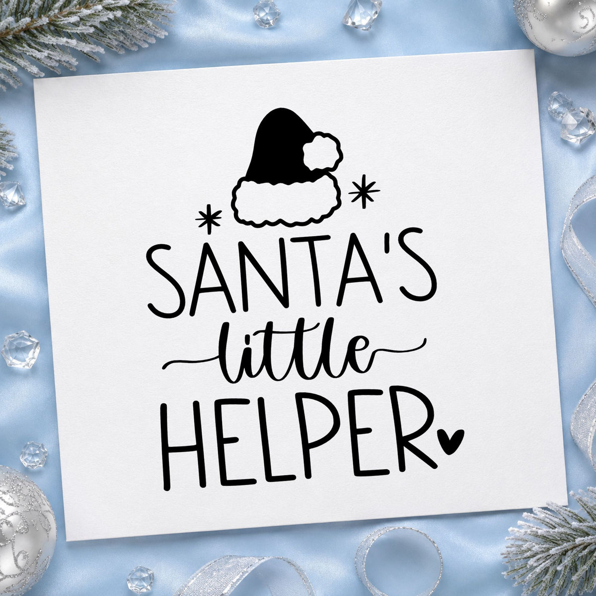 Santa's Little Helper Hat rubber stamp printed in black ink, ready for little helper cards and similar paper crafts.