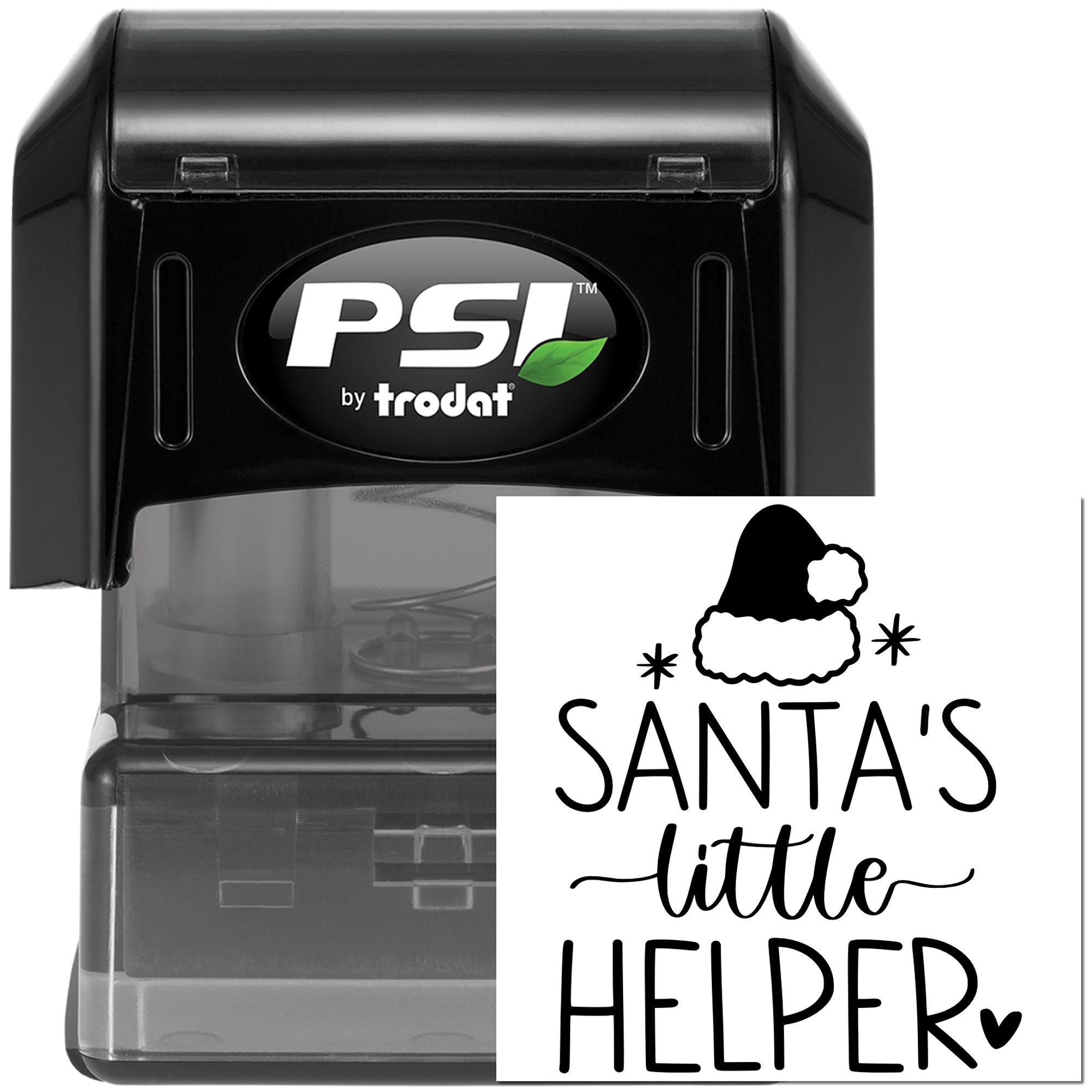 PSI by Trodat self-inking rubber stamp with Santas Little Helper Christmas design for holiday crafting and office use.