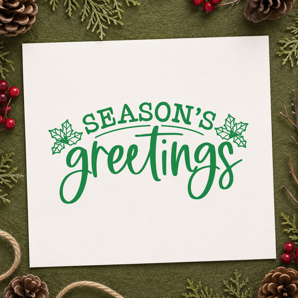 Season's Greetings Holly PSI Pre-Inked Stamp in use 3