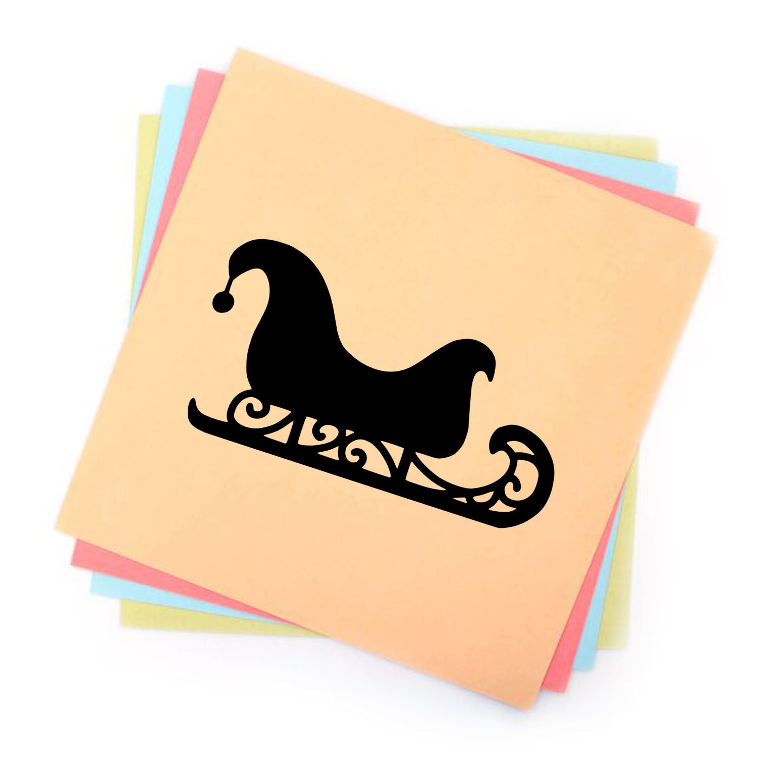 Holiday sleigh rubber stamp design for Christmas card making, scrapbooking, and festive craft projects.