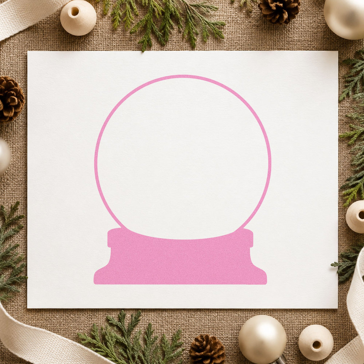 Empty Snow Globe Outline craft stamp in purple ink on cardstock, an easy option for photo insert album.