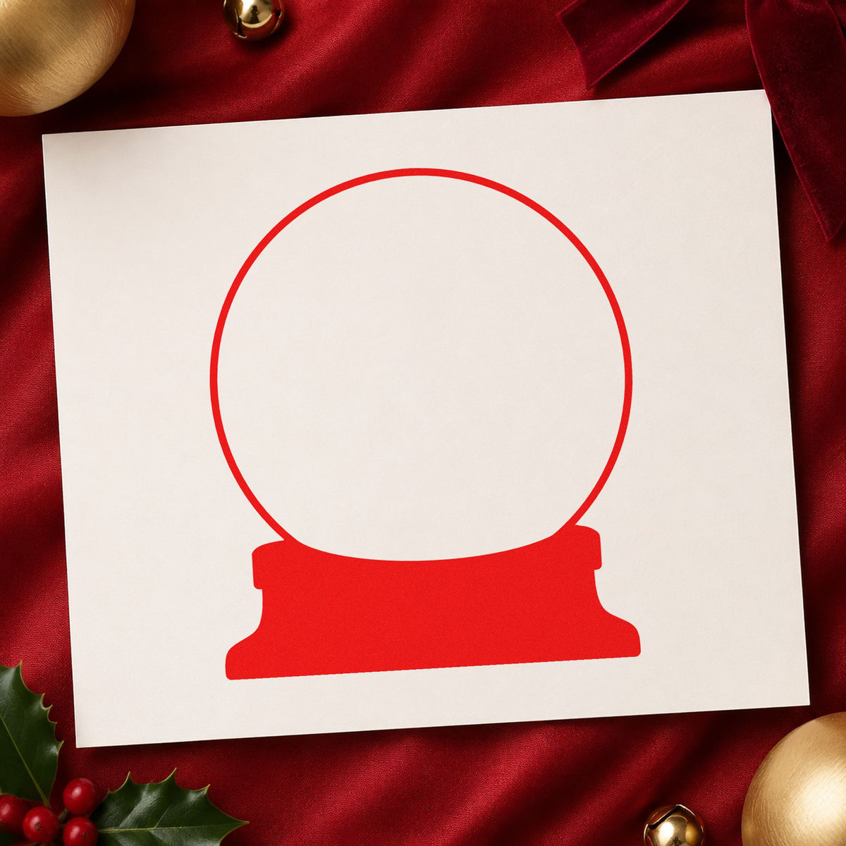 Empty Snow Globe Outline craft stamp in red ink on cardstock, an easy option for quilt block ink.