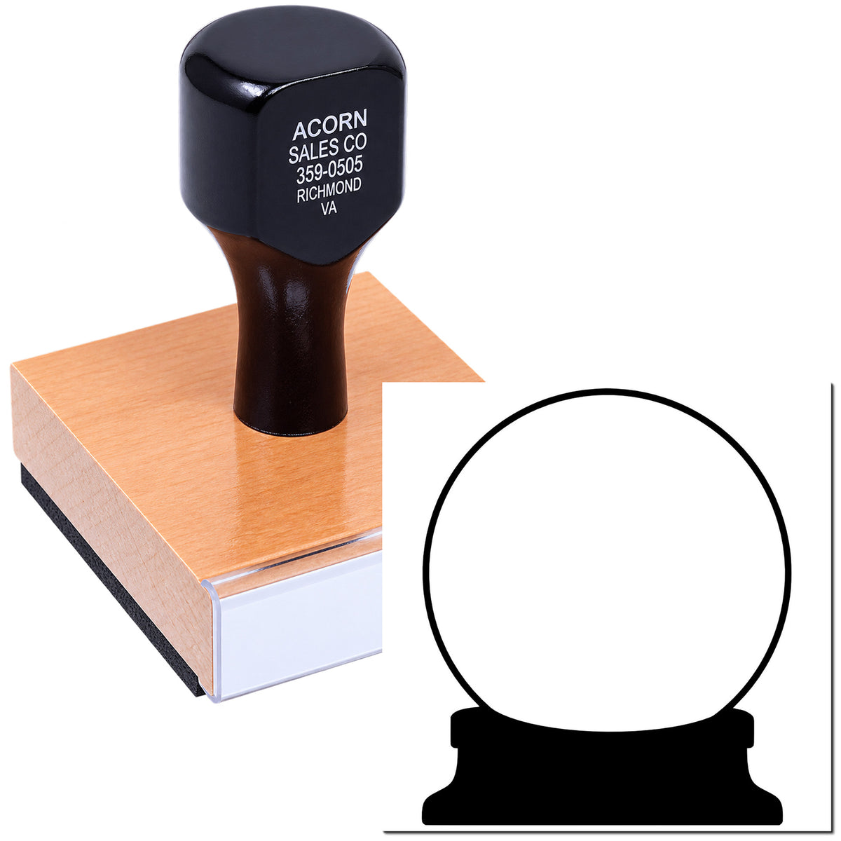 Custom rubber stamp with blank round seal for business logos, branding, and document stamping.