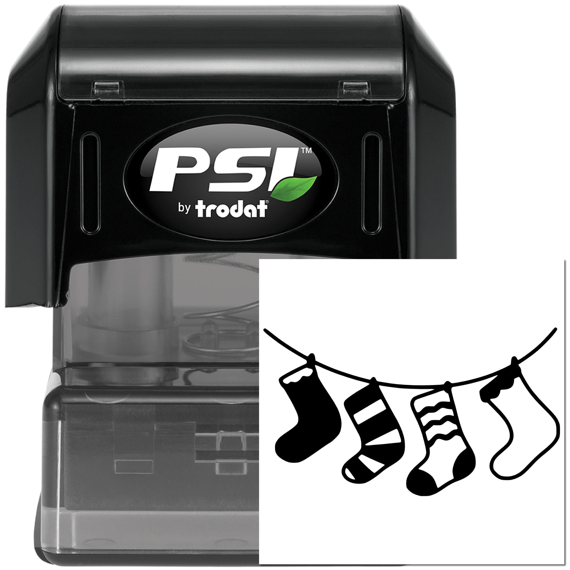 PSI by Trodat self-inking rubber stamp for custom laundry socks hanging design