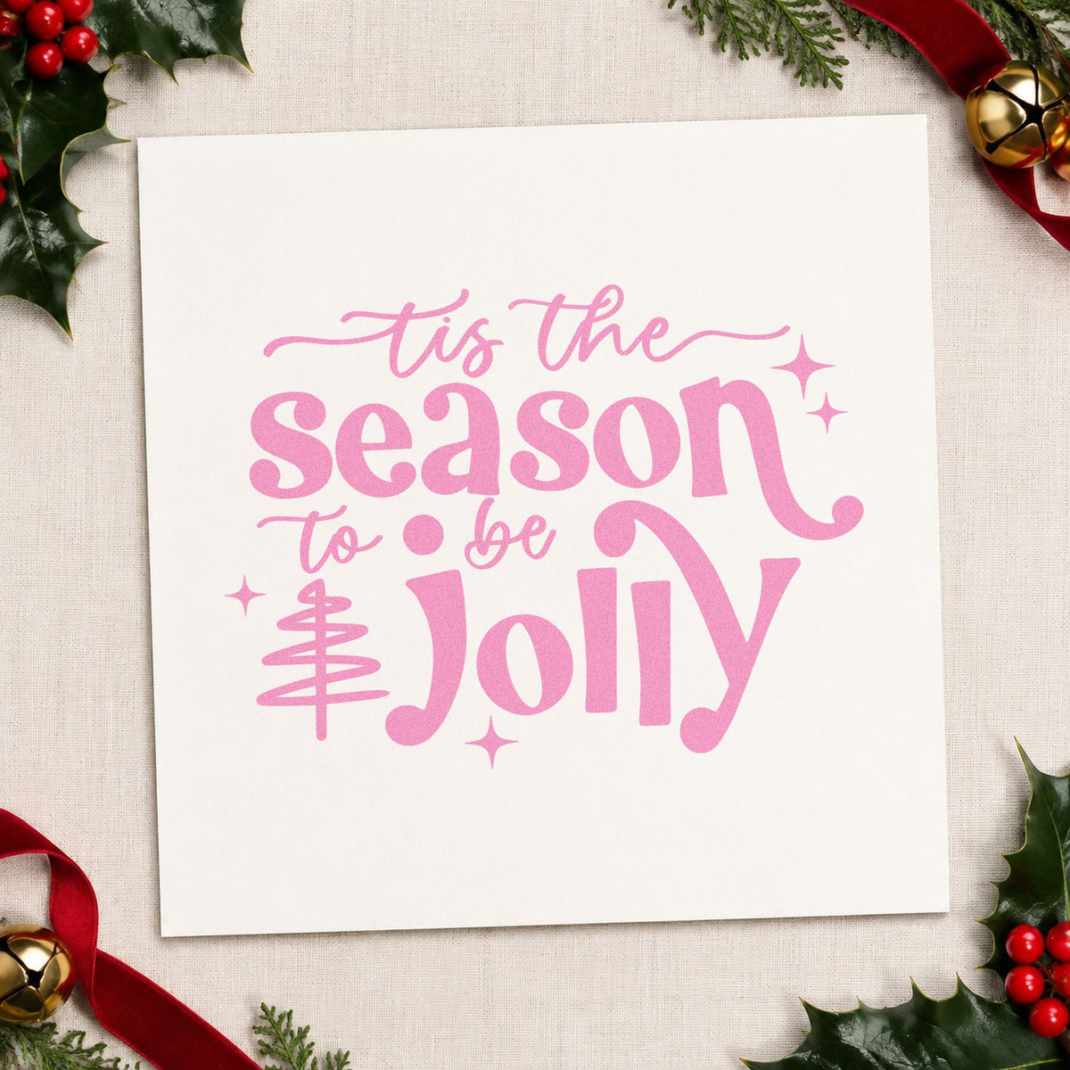 Tis Season To Be Jolly Tree craft stamp in purple ink on cardstock, an easy option for hosting album page.