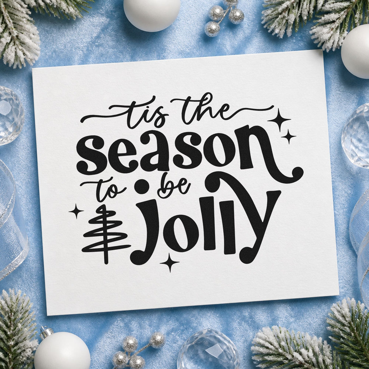 Tis Season To Be Jolly Tree rubber stamp printed in black ink, ready for tis the season cards and similar paper crafts.