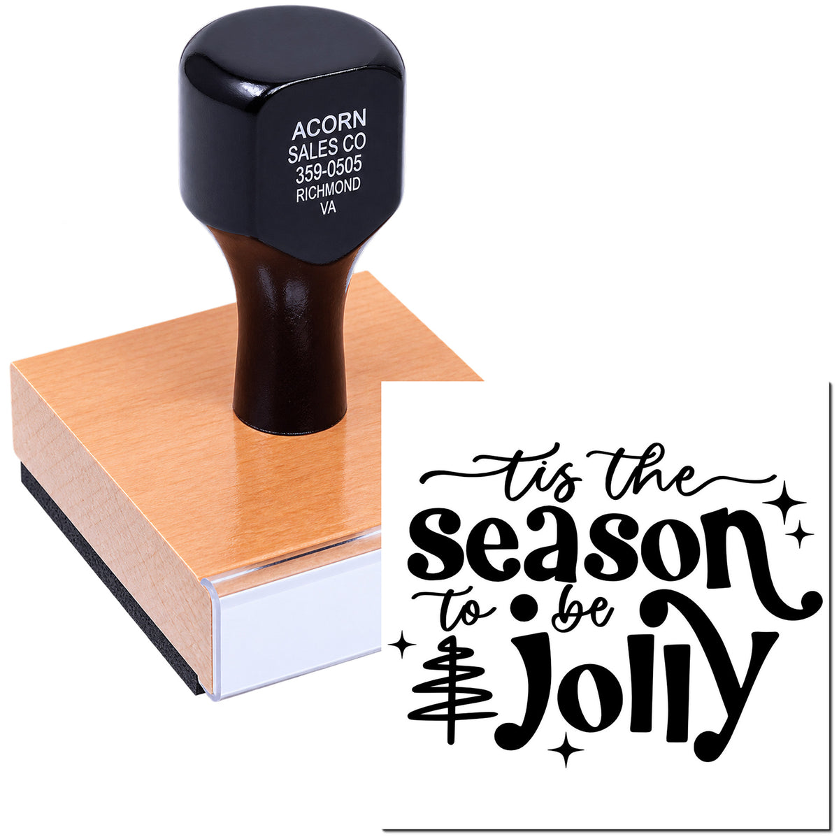 Custom rubber stamp with Tis the Season to Be Jolly holiday greeting for Christmas card making and festive crafting.
