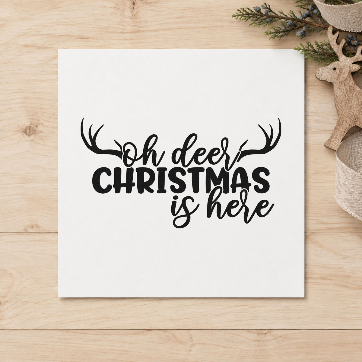 Oh Deer Christmas Is Here rubber stamp printed in black ink, ready for christmas is here cards and similar paper crafts.