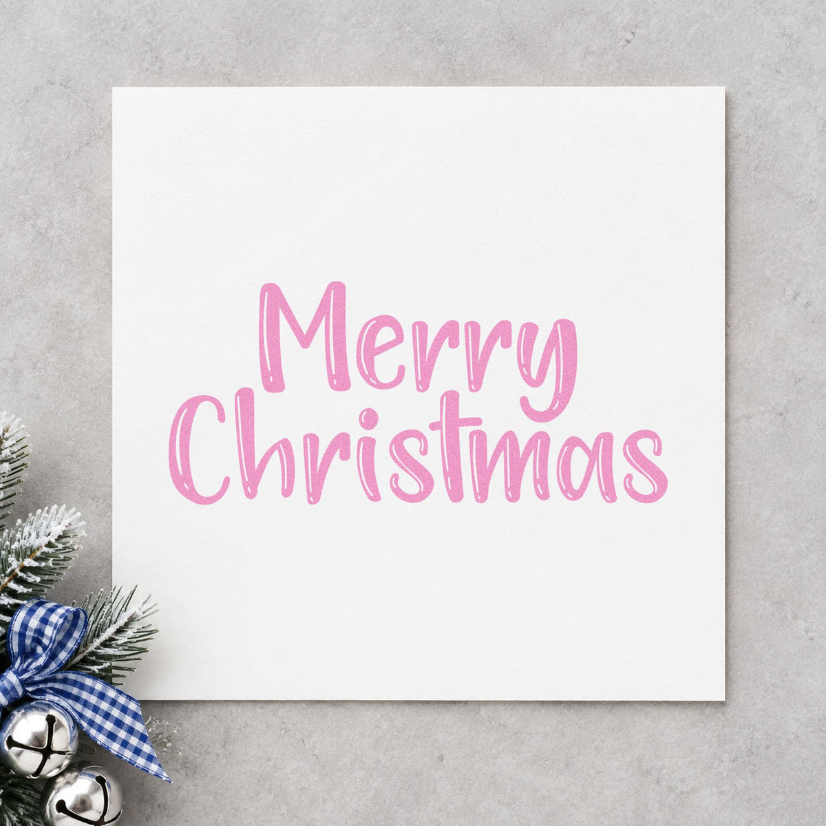 Merry Christmas Textured Letters craft stamp in purple ink on cardstock, an easy option for kraft album page.