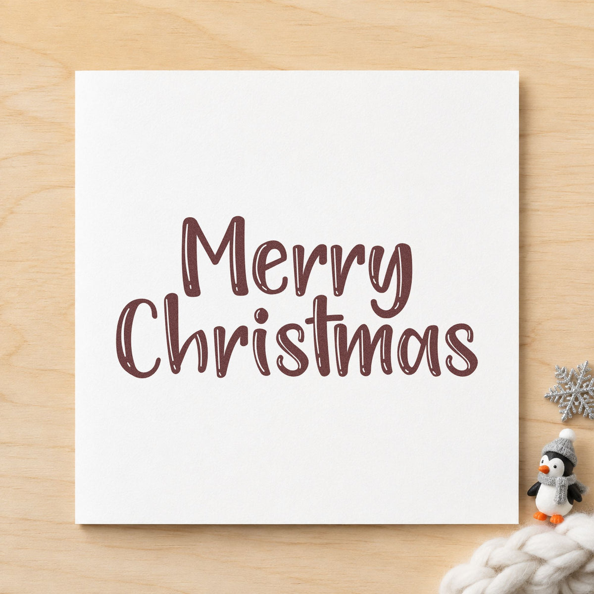 Merry Christmas Textured Letters rubber stamp printed in brown ink, ready for recipe slip header and similar paper crafts.