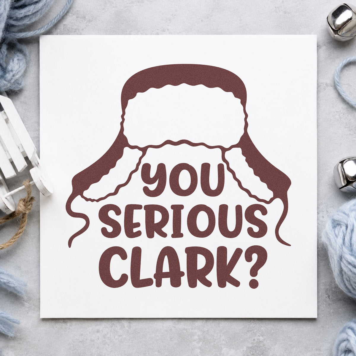 You Serious Clark Winter Hat rubber stamp printed in brown ink, ready for watch party sheet and similar paper crafts.